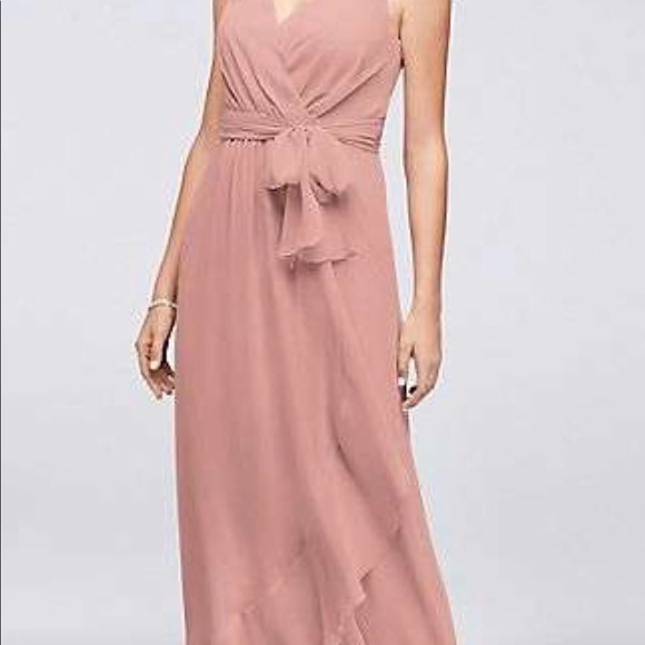ruffle-trim chiffon faux-wrap bridesmaid dress Samantha Ruffle Wrap Dress, in Champagne Luxe Satin | Show Me Your Mumu